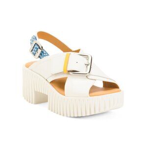 4CCCCEES White Mix Leather Plia Juno Heeled Slingback Sandals